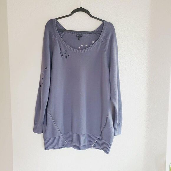 Torrid Womens Sweater Grey 3XL Knit Distressed Zip Sides Plus Size Boat Neck - Picture 8 of 8
